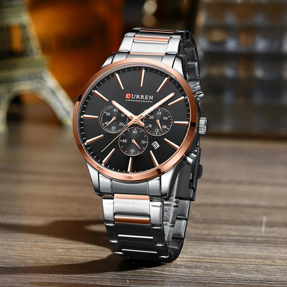 2025-08-12-1755005680364-CURREN-Fashion-Business-Mens-Watches-Top-Luxury-Brand-Quartz-Watch-Men-Stainless-Steel-Waterproof-Wr Curren 8435 Chronograph Men’s Watch- Silver Rose Gold/Black - Image 1