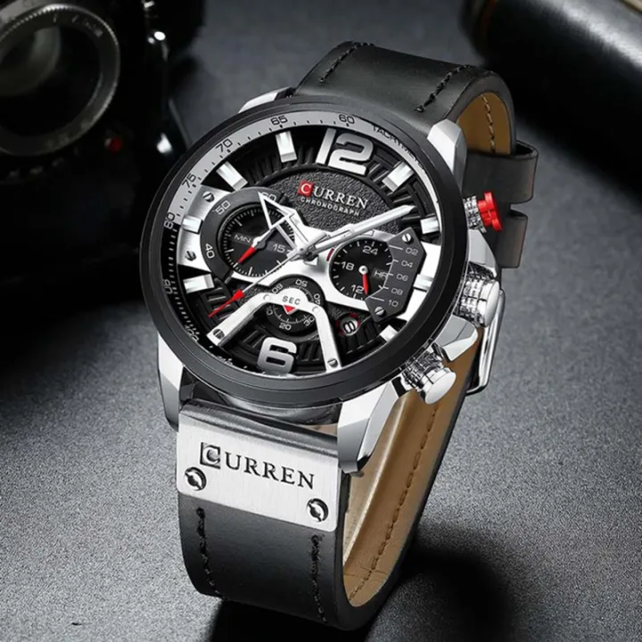 2025-08-12-1755005695475-curren-8329-1 Curren 8329 Chronograph Leather Belt Men's Watch- Black - Image 1