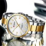 Curren 9090 Stainless Steel Men’s Watch- Silver Golden/White - Image 2