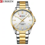 Curren 9090 Stainless Steel Men’s Watch- Silver Golden/White