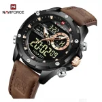 Naviforce 9208 Dual Time Leather Belt Men's Watch- Brown - Image 2