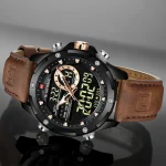 Naviforce 9208 Dual Time Leather Belt Men's Watch- Brown - Image 3