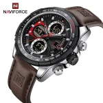 Naviforce 9197 Dual Time Leather Belt Men's Watch- Coffee - Image 2
