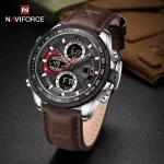 Naviforce 9197 Dual Time Leather Belt Men's Watch- Coffee
