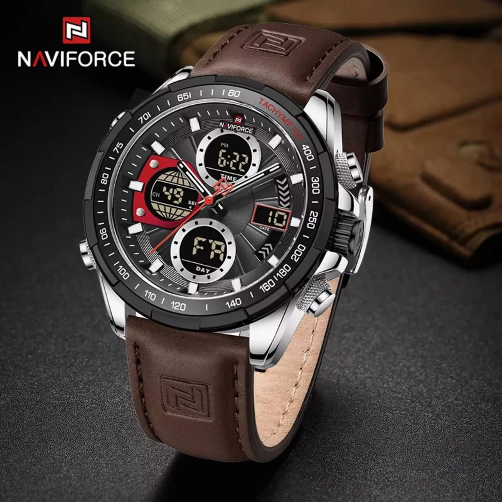 2025-08-12-1755006300415-1-28-4-jpg Naviforce 9197 Dual Time Leather Belt Men's Watch- Coffee - Image 1