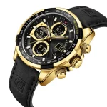 Naviforce 9197 Dual Time Leather Belt Men's Watch- Black/Golden - Image 3