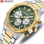 Curren 8440 Chronograph Men’s Watch- Silver Golden/Green - Image 2