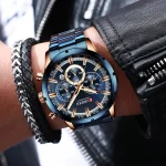 Curren 8355 Chronograph Stainless Steel Men's Watch- Blue - Image 4