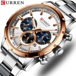 Curren 8355 Chronograph Stainless Steel Men's Watch- Silver/Golden - Image 4