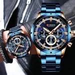 Curren 8355 Chronograph Stainless Steel Men's Watch- Blue - Image 2