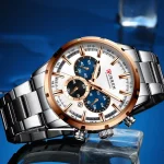 Curren 8355 Chronograph Stainless Steel Men's Watch- Silver/Golden - Image 3