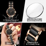 Poedagar 505 Ceramics Chain Ladies Watch- Black/Rose Gold - Image 4