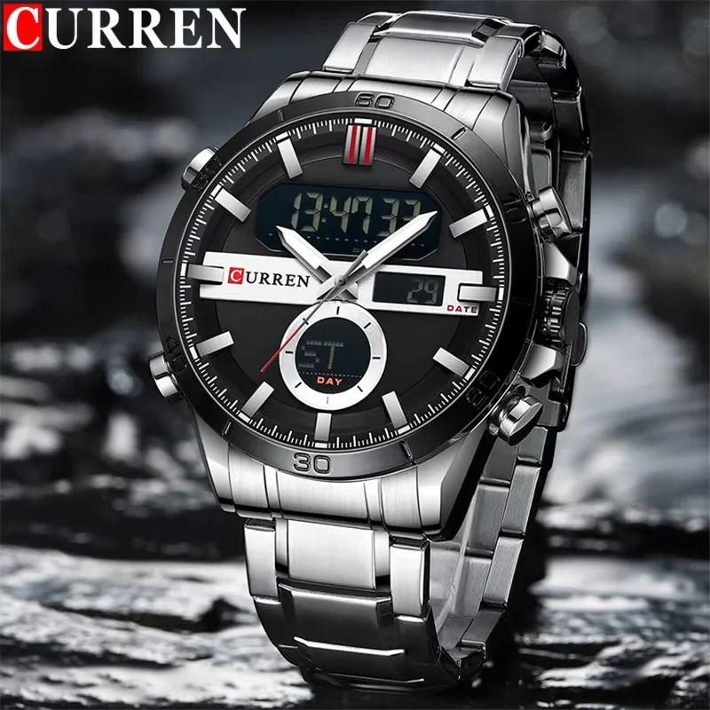 main_imageS27bbaa17f8eb4737b5328b0a7b13a201R Curren 8384 Dual Time Men’s Watch- Silver/Black - Image 1