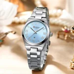 Curren 9095 Stainless Steel Ladies Watch- Silver/Sky Blue