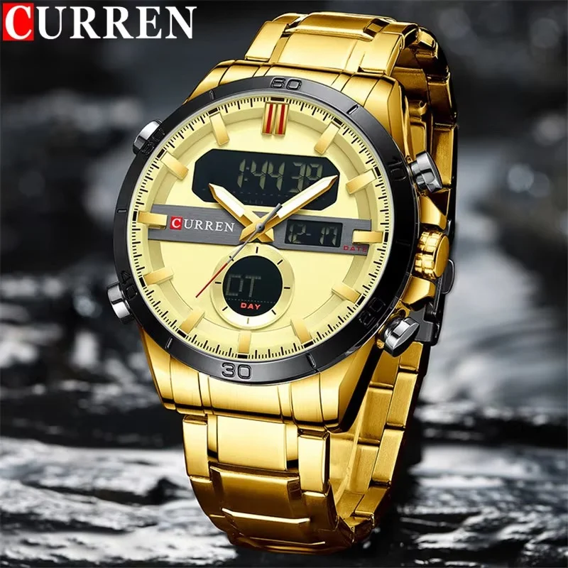 main_imageS5b4e7d7e88174c6a9890eded50b0590dr Curren 8384 Dual Time Men’s Watch- Golden - Image 1