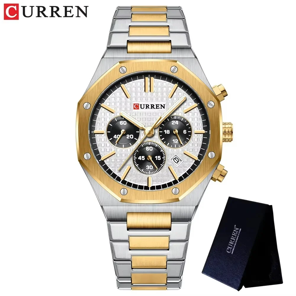 main_imageS5c23932f430c466cacf6b84c923d670co Curren 8440 Chronograph Men’s Watch- Silver Golden/White - Image 1