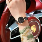 Poedagar 505 Ceramics Chain Ladies Watch- Black/Rose Gold - Image 3
