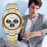 Curren 8440 Chronograph Men’s Watch- Silver Golden/White - Image 2