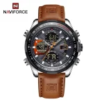 Naviforce 9197 Dual Time Leather Belt Men's Watch- Brown