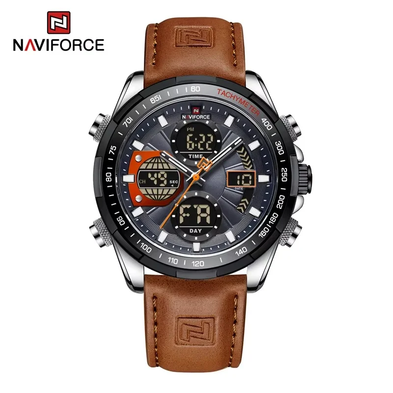 variant_imageS2ce435c2c783400196790b1d5aaeed4di Naviforce 9197 Dual Time Leather Belt Men's Watch- Brown - Image 1