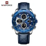 Naviforce 9197 Dual Time Leather Belt Men's Watch- Blue