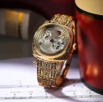 Forsining FSG8248 Automatic Mechanical Self Wind Skeleton Men’s Watch- Golden