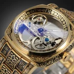 Forsining FSG8248 Automatic Mechanical Self Wind Skeleton Men’s Watch- Golden - Image 7